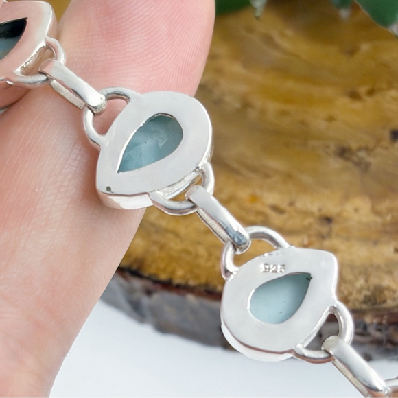 Sterling Silver 925 Larimar Bracelet Pear Handmade New Boho Southwest Blue - Picture 6 of 6